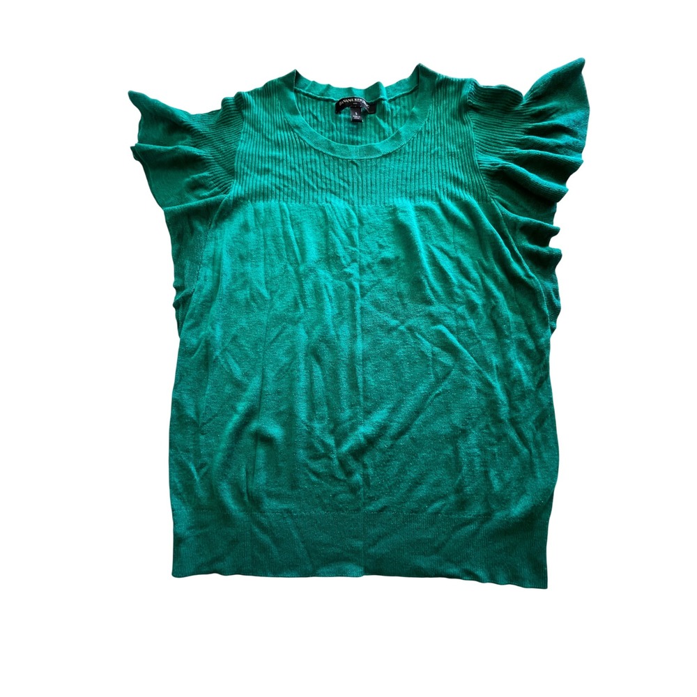 Banana Republic Green Ruffle Flutter Sleeve Ribbed Knit Sweater Top Small